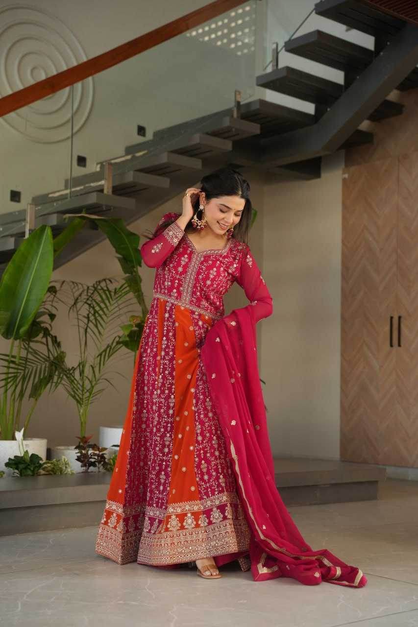Faux Blooming Gown With Dupatta Sequin Gowns - MYLUXURY LANE ENTERPRISE